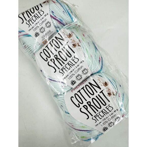 COPY - 3 Premier Cotton Sprout Speckles Yarn 100% Cotton CANDY White Pink Purpl… - Picture 1 of 7